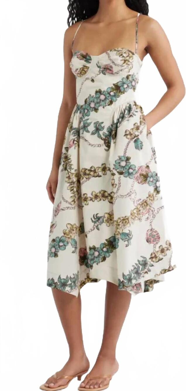 NEW FREE PEOPLE cherish cotton midi dress in ivory combo